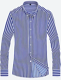 Men's Dress Shirt Striped Shirt Button Down Shirt Collared Shirt Striped Wedding Daily Black White Red Navy Blue Long Sleeve Classic Collar Clothing Apparel