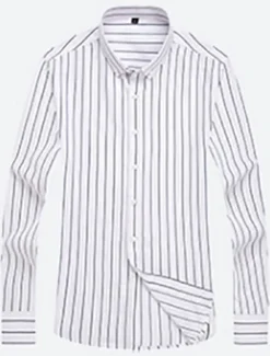 Men's Dress Shirt Striped Shirt Button Down Shirt Collared Shirt Striped Wedding Daily Black White Red Navy Blue Long Sleeve Classic Collar Clothing Apparel