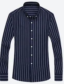 Men's Dress Shirt Striped Shirt Button Down Shirt Collared Shirt Striped Wedding Daily Black White Red Navy Blue Long Sleeve Classic Collar Clothing Apparel