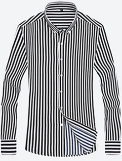 Men's Dress Shirt Striped Shirt Button Down Shirt Collared Shirt Striped Wedding Daily Black White Red Navy Blue Long Sleeve Classic Collar Clothing Apparel