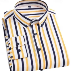 Men's Dress Shirt Striped Shirt Wrinkle Resistant Stretch Wedding Outdoor Light Blue Black Yellow Navy Blue Long Sleeve Collar Summer Spring Clothing Apparel