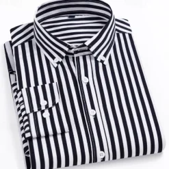 Men's Dress Shirt Striped Shirt Wrinkle Resistant Stretch Wedding Outdoor Light Blue Black Yellow Navy Blue Long Sleeve Collar Summer Spring Clothing Apparel