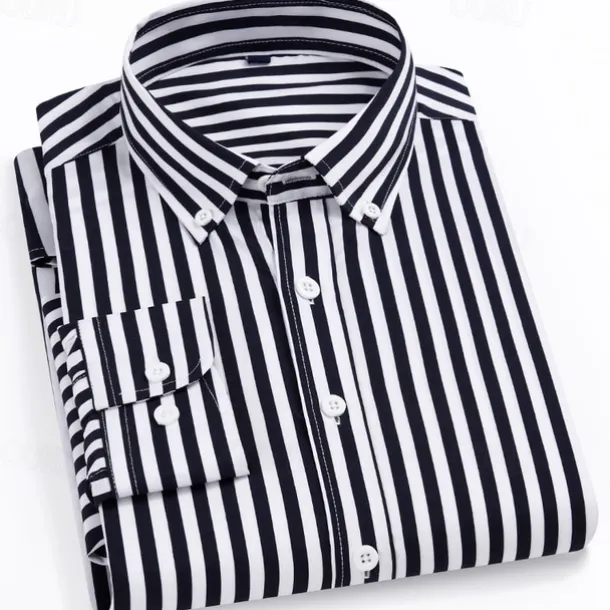 Men's Dress Shirt Striped Shirt Wrinkle Resistant Stretch Wedding Outdoor Light Blue Black Yellow Navy Blue Long Sleeve Collar Summer Spring Clothing Apparel