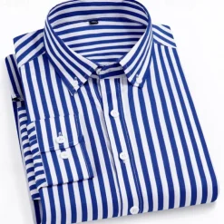 Men's Dress Shirt Striped Shirt Wrinkle Resistant Stretch Wedding Outdoor Light Blue Black Yellow Navy Blue Long Sleeve Collar Summer Spring Clothing Apparel