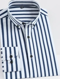 Men's Dress Shirt Striped Shirt Wrinkle Resistant Stretch Stripes and Plaid Wedding Office & Career Black Yellow Dark Pink Red Long Sleeve Turndown All Seasons Clothing Apparel