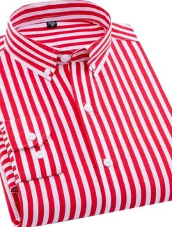 Men's Dress Shirt Striped Shirt Wrinkle Resistant Stretch Stripes and Plaid Wedding Office & Career Black Yellow Dark Pink Red Long Sleeve Turndown All Seasons Clothing Apparel