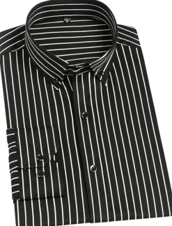 Men's Dress Shirt Striped Shirt Wrinkle Resistant Stretch Stripes and Plaid Wedding Office & Career Black Yellow Dark Pink Red Long Sleeve Turndown All Seasons Clothing Apparel