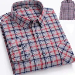 Men's Dress Shirt Stripes and Plaid Wedding Business Maroon Dark Red Yellow Dark Navy Long Sleeve Standing Collar Spring & Fall Clothing Apparel