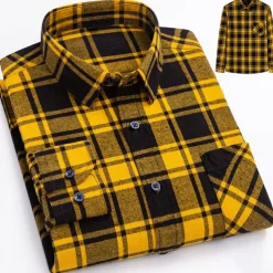 Men's Dress Shirt Stripes and Plaid Wedding Business Maroon Dark Red Yellow Dark Navy Long Sleeve Standing Collar Spring & Fall Clothing Apparel