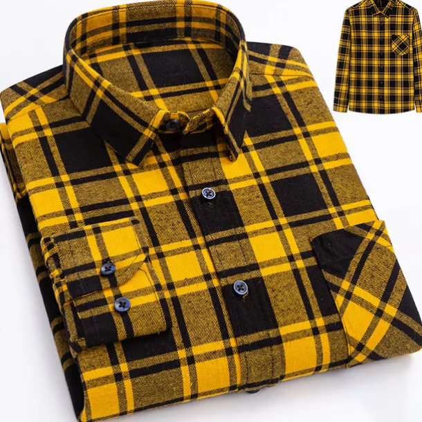 Men's Dress Shirt Stripes and Plaid Wedding Business Maroon Dark Red Yellow Dark Navy Long Sleeve Standing Collar Spring & Fall Clothing Apparel