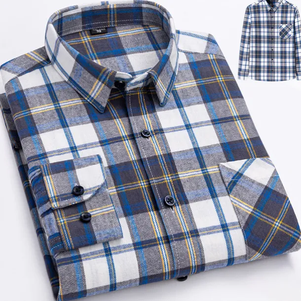 Men's Dress Shirt Stripes and Plaid Wedding Business Maroon Dark Red Yellow Dark Navy Long Sleeve Standing Collar Spring & Fall Clothing Apparel