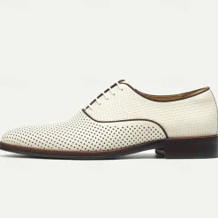 Men's Dress Shoes Perforated Brown Leather Sleek Lace-Up Oxford