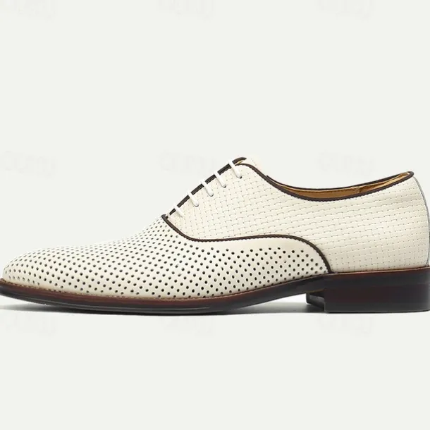 Men's Dress Shoes Perforated Brown Leather Sleek Lace-Up Oxford