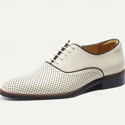 Men's Dress Shoes Perforated Brown Leather Sleek Lace-Up Oxford