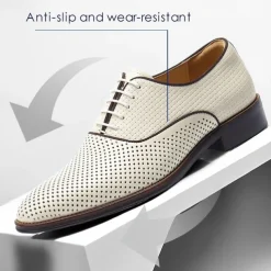 Men's Dress Shoes Perforated Brown Leather Sleek Lace-Up Oxford