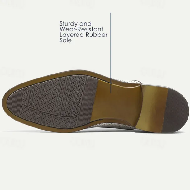 Men's Dress Shoes Perforated Brown Leather Sleek Lace-Up Oxford