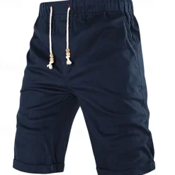 Men's Dress Shorts Burmuda Shorts Work Shorts Pocket Drawstring Plain Comfort Breathable Knee Length Outdoor Business Fashion Casual Black Blue