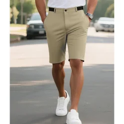 Men's Dress Shorts Burmuda Shorts Work Shorts Pocket Plain Comfort Breathable Knee Length Outdoor Business Fashion Casual Black Navy Blue