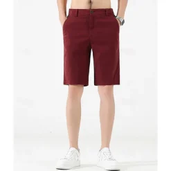 Men's Dress Shorts Burmuda Shorts Work Shorts Ruched Pocket Plain Comfort Breathable Knee Length Outdoor Business Fashion Casual Black Wine