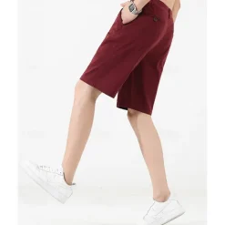 Men's Dress Shorts Burmuda Shorts Work Shorts Ruched Pocket Plain Comfort Breathable Knee Length Outdoor Business Fashion Casual Black Wine