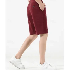 Men's Dress Shorts Burmuda Shorts Work Shorts Ruched Pocket Plain Comfort Breathable Knee Length Outdoor Business Fashion Casual Black Wine