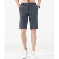 Men's Dress Shorts Burmuda Shorts Work Shorts Ruched Pocket Plain Comfort Breathable Knee Length Outdoor Business Fashion Casual Black Wine