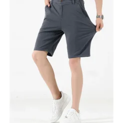 Men's Dress Shorts Burmuda Shorts Work Shorts Ruched Pocket Plain Comfort Breathable Knee Length Outdoor Business Fashion Casual Black Wine