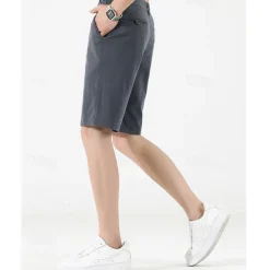 Men's Dress Shorts Burmuda Shorts Work Shorts Ruched Pocket Plain Comfort Breathable Knee Length Outdoor Business Fashion Casual Black Wine