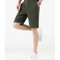 Men's Dress Shorts Burmuda Shorts Work Shorts Ruched Pocket Plain Comfort Breathable Knee Length Outdoor Business Fashion Casual Black Wine