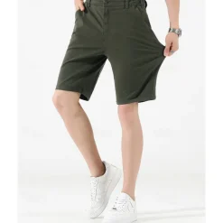 Men's Dress Shorts Burmuda Shorts Work Shorts Ruched Pocket Plain Comfort Breathable Knee Length Outdoor Business Fashion Casual Black Wine