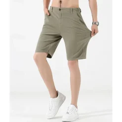 Men's Dress Shorts Burmuda Shorts Work Shorts Ruched Pocket Plain Comfort Breathable Knee Length Outdoor Business Fashion Casual Black Wine