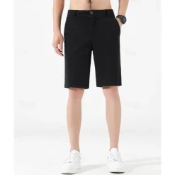 Men's Dress Shorts Burmuda Shorts Work Shorts Ruched Pocket Plain Comfort Breathable Knee Length Outdoor Business Fashion Casual Black Wine