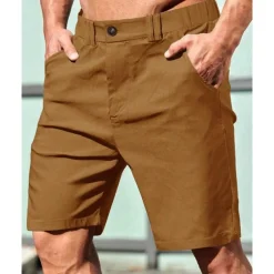 Men's Dress Shorts Burmuda Shorts Work Shorts Pocket Elastic Waist Plain Comfort Breathable Knee Length Outdoor Business Fashion Casual Black Khaki