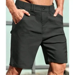 Men's Dress Shorts Burmuda Shorts Work Shorts Pocket Elastic Waist Plain Comfort Breathable Knee Length Outdoor Business Fashion Casual Black Khaki