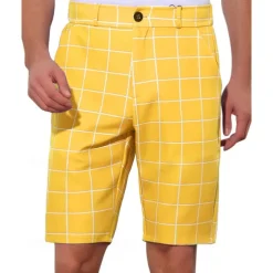 Men's Dress Shorts Burmuda Shorts Work Shorts Pocket Geometric Comfort Breathable Knee Length Outdoor Business Fashion Casual Black Yellow