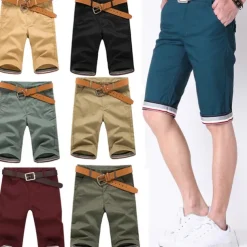 Men's Dress Shorts Burmuda Shorts Work Shorts Ruched Pocket Plain Comfort Breathable Knee Length Outdoor Business Fashion Casual Black Light Green