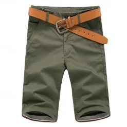 Men's Dress Shorts Burmuda Shorts Work Shorts Ruched Pocket Plain Comfort Breathable Knee Length Outdoor Business Fashion Casual Black Light Green