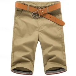 Men's Dress Shorts Burmuda Shorts Work Shorts Ruched Pocket Plain Comfort Breathable Knee Length Outdoor Business Fashion Casual Black Light Green