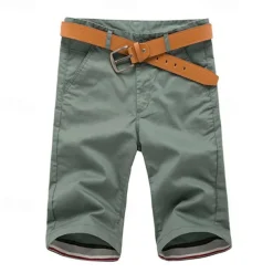 Men's Dress Shorts Burmuda Shorts Work Shorts Ruched Pocket Plain Comfort Breathable Knee Length Outdoor Business Fashion Casual Black Light Green