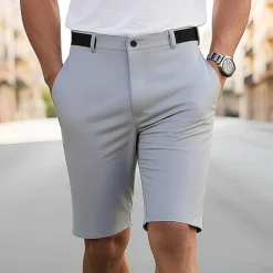 Men's Dress Shorts Burmuda Shorts Work Shorts Pocket Plain Comfort Breathable Knee Length Outdoor Business Fashion Casual Black Navy Blue