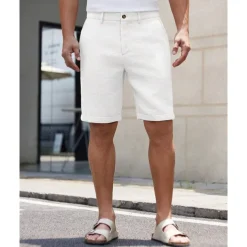 Men's Dress Shorts Burmuda Shorts Work Shorts Pocket Plain Comfort Breathable Knee Length Outdoor Business Fashion Casual Black White