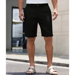 Men's Dress Shorts Burmuda Shorts Work Shorts Pocket Plain Comfort Breathable Knee Length Outdoor Business Fashion Casual Black White