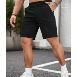 Men's Dress Shorts Burmuda Shorts Work Shorts Pocket Plain Comfort Breathable Knee Length Outdoor Business Fashion Casual Black White