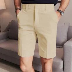 Men's Dress Shorts Summer Shorts Work Shorts Casual Shorts Buttons Pocket Plain Comfort Knee Length Formal Party Work Fashion Classic Style Black White Micro-elastic