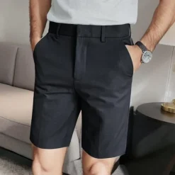 Men's Dress Shorts Summer Shorts Work Shorts Casual Shorts Buttons Pocket Plain Comfort Knee Length Formal Party Work Fashion Classic Style Black White Micro-elastic