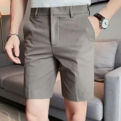 Men's Dress Shorts Summer Shorts Work Shorts Casual Shorts Buttons Pocket Plain Comfort Knee Length Formal Party Work Fashion Classic Style Black White Micro-elastic