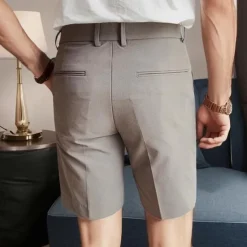 Men's Dress Shorts Summer Shorts Work Shorts Casual Shorts Buttons Pocket Plain Comfort Knee Length Formal Party Work Fashion Classic Style Black White Micro-elastic