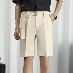 Men's Dress Shorts Summer Shorts Bermuda shorts Work Shorts Pleated Plain Outdoor Going out Fashion Streetwear Black White Micro-elastic