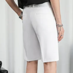 Men's Dress Shorts Summer Shorts Bermuda shorts Work Shorts Pleated Plain Outdoor Going out Fashion Streetwear Black White Micro-elastic