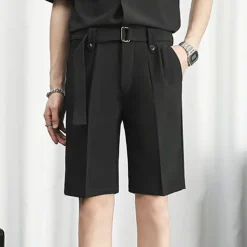 Men's Dress Shorts Summer Shorts Bermuda shorts Work Shorts Pleated Plain Outdoor Going out Fashion Streetwear Black White Micro-elastic